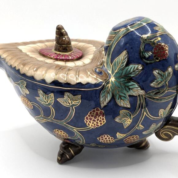 Vintage Painted Footed Ceramic Decorative Asian Teapot Oriental Accent Inc Blue - Picture 2 of 9